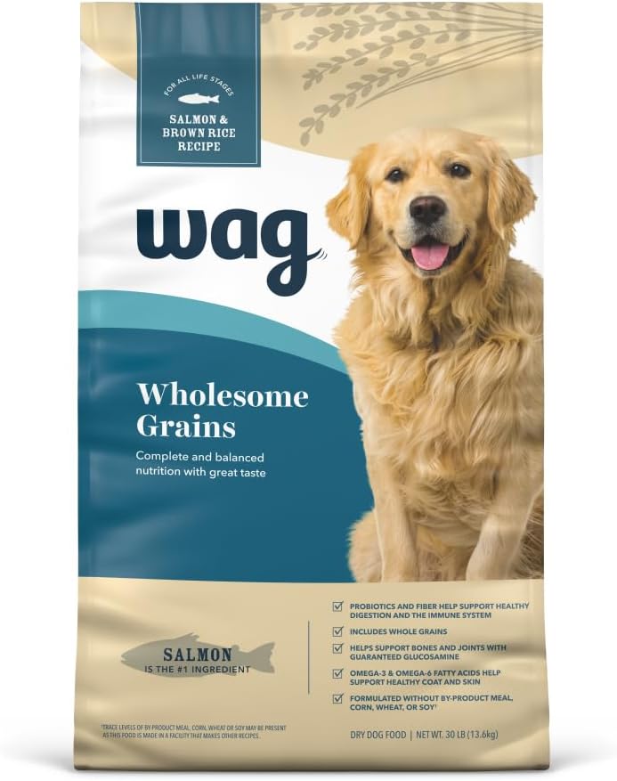 Amazon Brand - Wag Wholesome Grains Dry Dog Food with Salmon and Brown Rice, 30 lb Bag